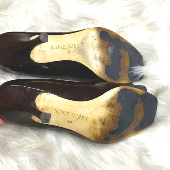 Nine West Brown Heels Size 8 peep toe patent "Alibi" - Picture 6 of 10